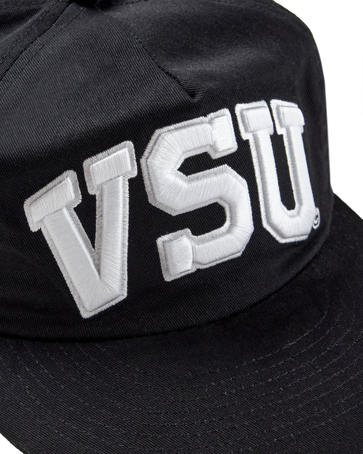 Vale Forever VSU Snapper, Black, close-up of embroidered VSU lettering