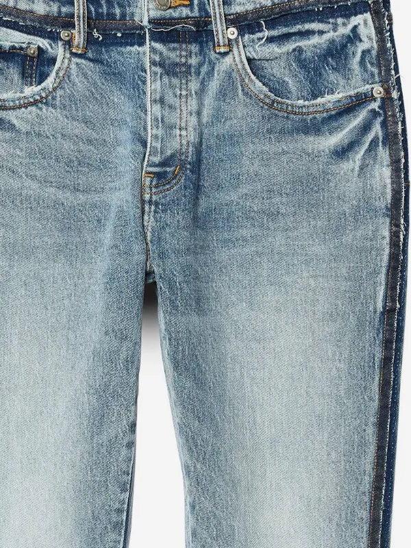 PURPLE Brand P001 Shadow Seam Skinny Jeans, Mid Indigo, fade and whiskering detail