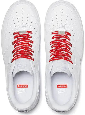 Nike Air Force 1 Low Supreme White, top view with red laces