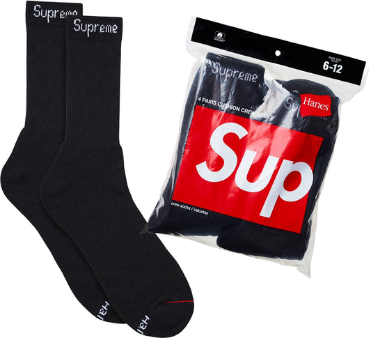 Supreme x Hanes Crew Socks 4-Pack, Black, product photo