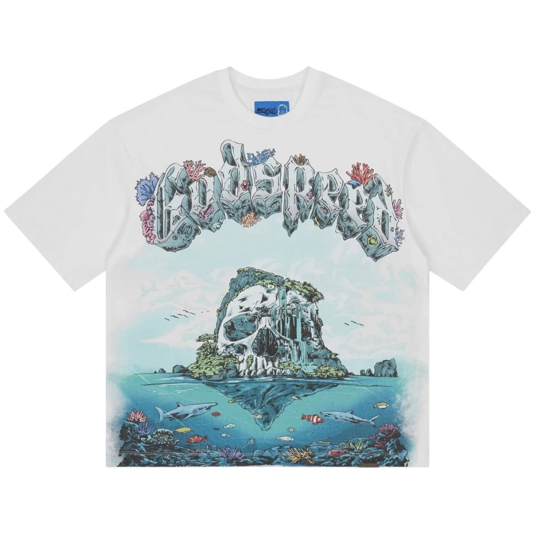 Godspeed Island II Tee White, front graphic