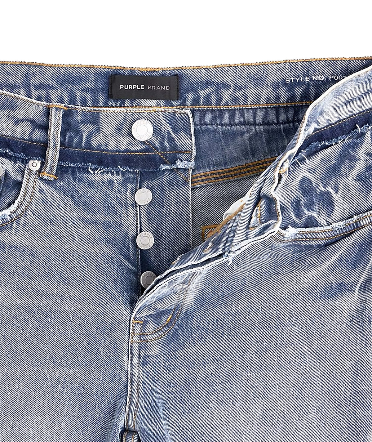 PURPLE Brand P001 Shadow Seam Skinny Jeans, Mid Indigo, button fly detail