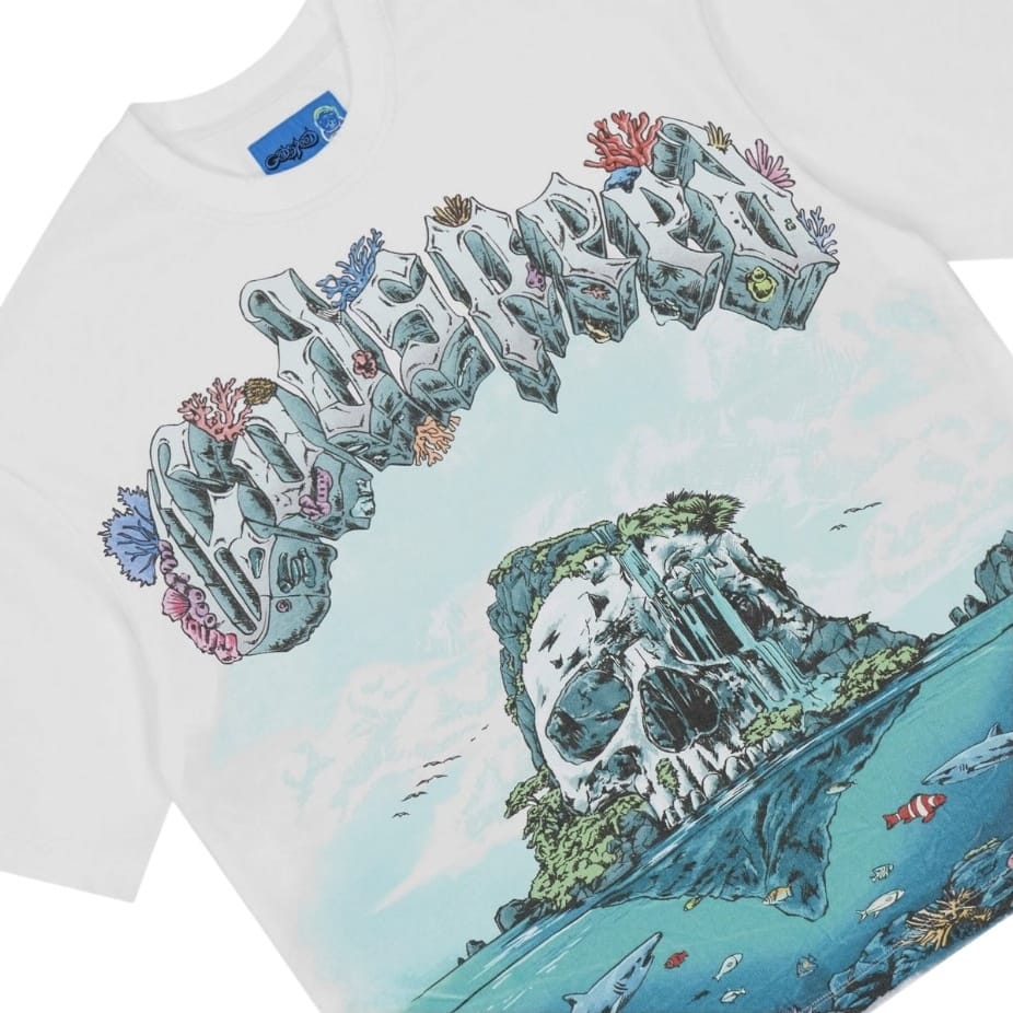 Godspeed Island II Tee White, close-up graphic detail