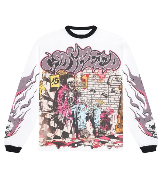 Godspeed Stoner Long Sleeve Tee, White Wash, front view
