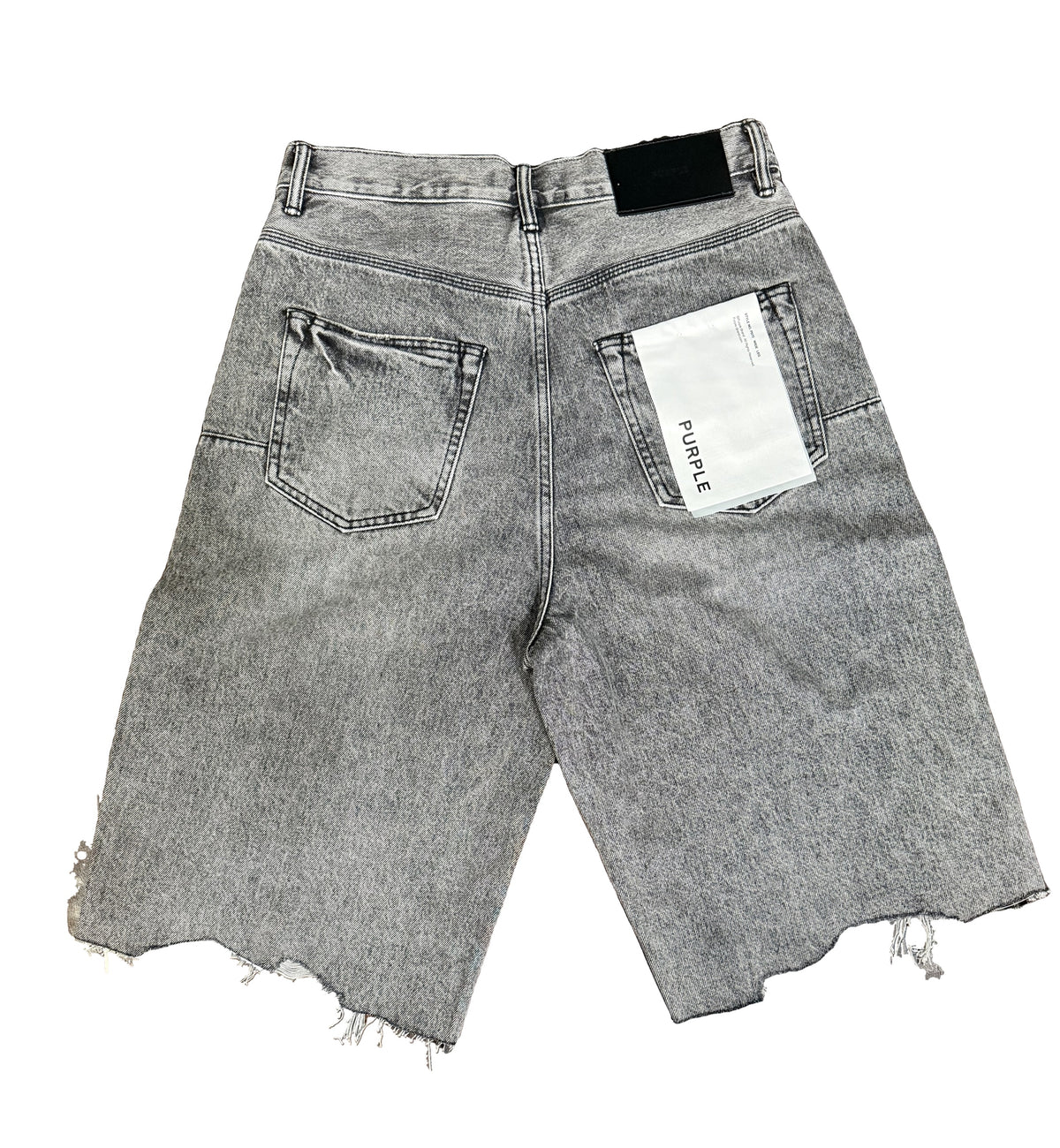 PURPLE Brand P070, High Summer Destroy Black Denim Shorts, back view