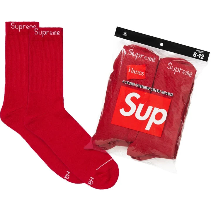 Supreme x Hanes Crew Socks (4 Pack) 'Red'