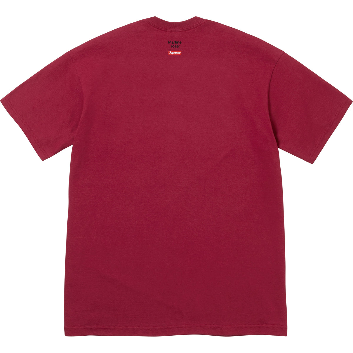 Supreme Martine Rose Champion Tee, Cardinal, back view with Martine Rose and Supreme logos