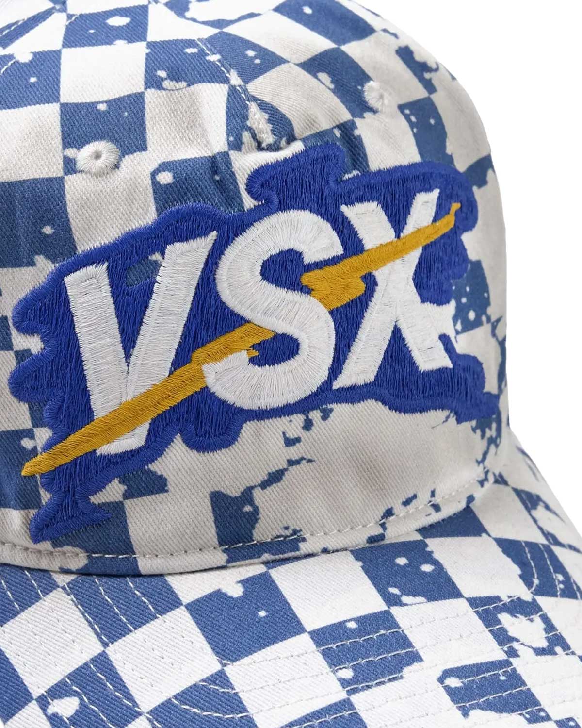 Vale Forever Checkers Cap white and blue, close-up of embroidery