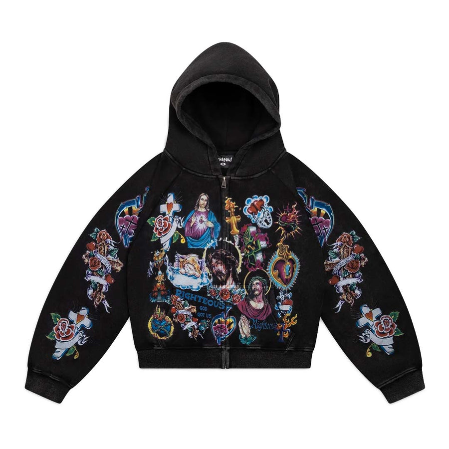 Righteous Risen King Cropped Zip Up Hoodie ‘Black’