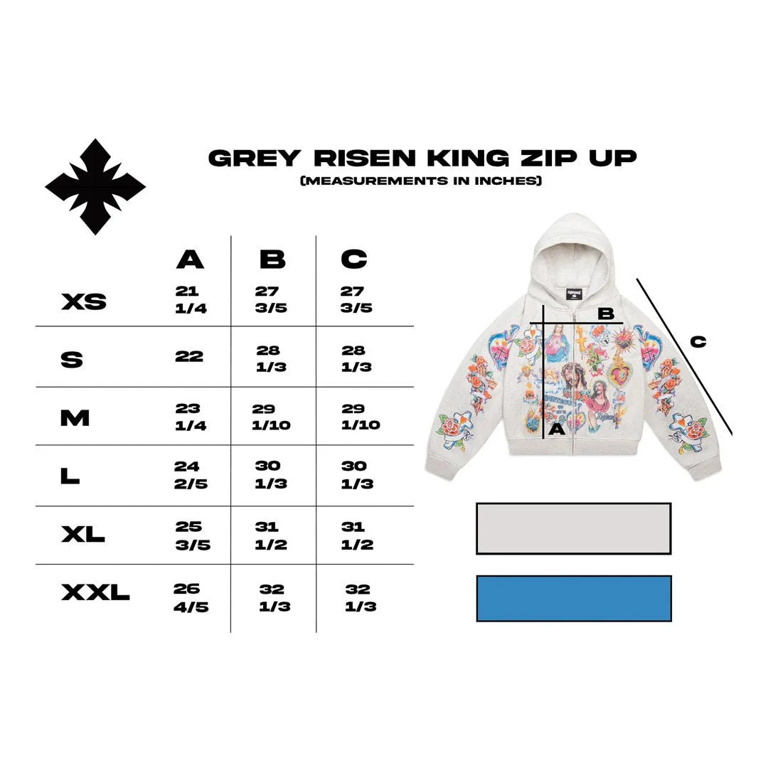 Righteous Risen King Cropped Zip Up Hoodie, Grey, back view
