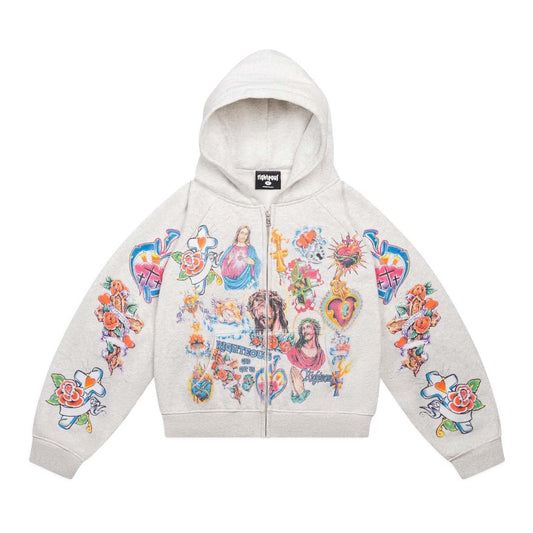Righteous Risen King Cropped Zip Up Hoodie, flat front view