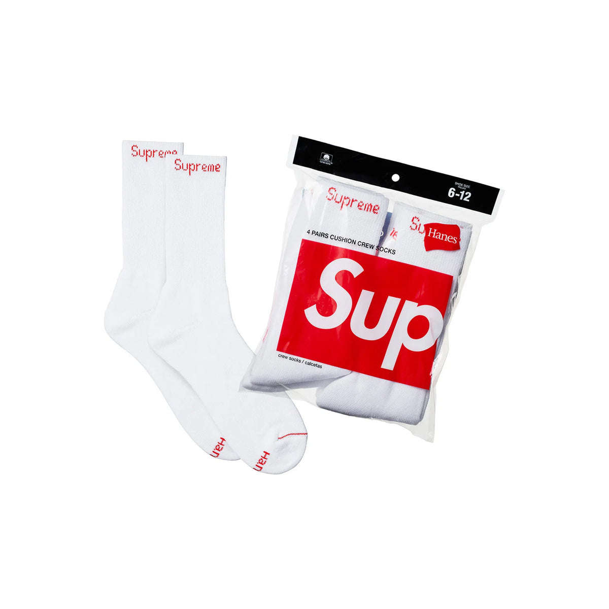 Supreme x Hanes Crew Socks 4-Pack, White, product photo