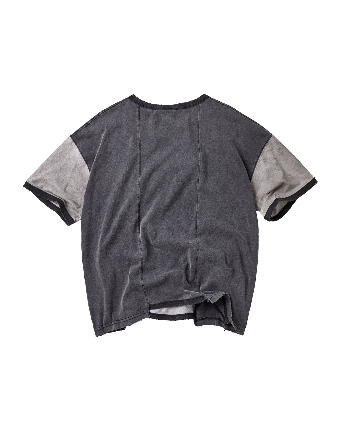 Vale Forever Zombie Tee, Black/Grey, back view with panel seams and distressed hem